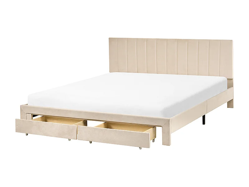 Lit avec tiroirs de rangement Velours LONZAC 180 x 200 cm Beige