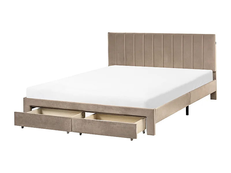 Lit avec tiroirs de rangement Velours LONZAC 160 x 200 cm Taupe