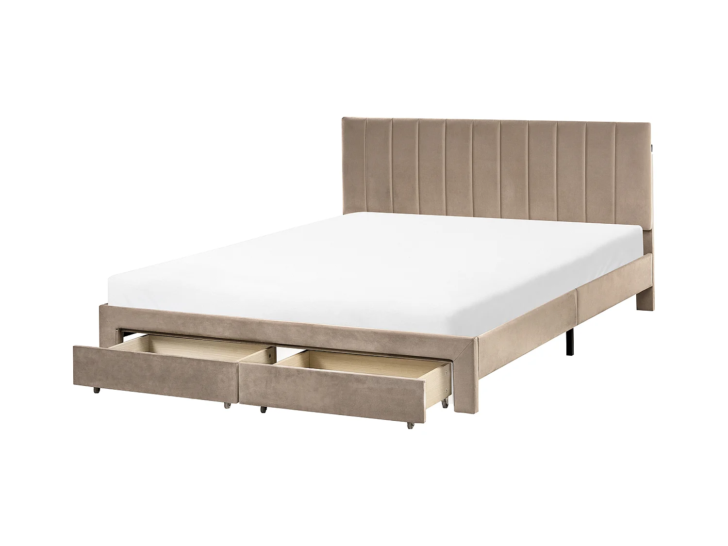 Lit avec tiroirs de rangement Velours LONZAC 160 x 200 cm Taupe