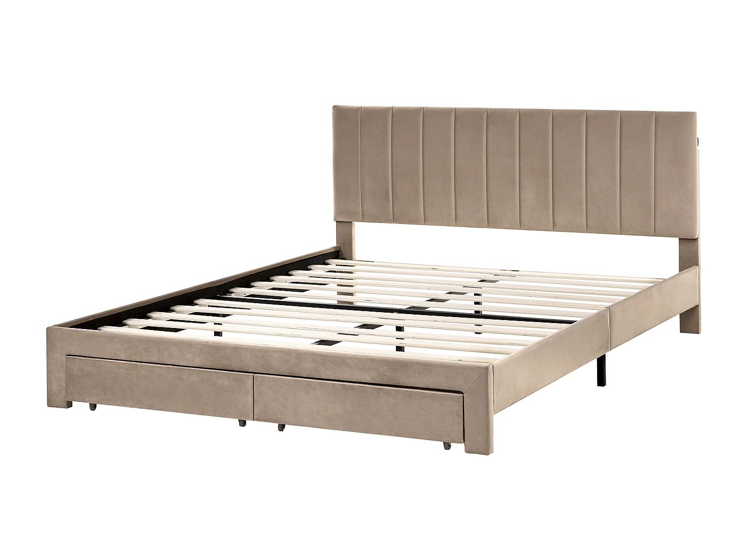 Lit avec tiroirs de rangement Velours LONZAC 160 x 200 cm Taupe