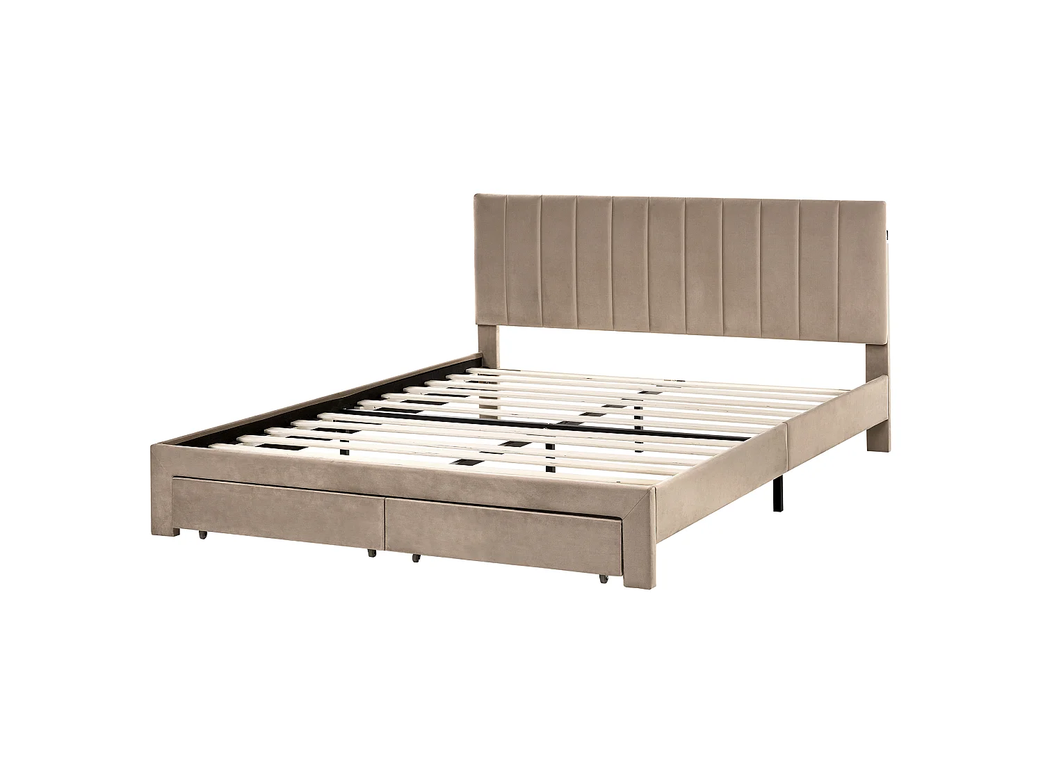 Bed with Storage Drawers LONZAC Velvet Taupe 160 x 200 cm (EU King Size)