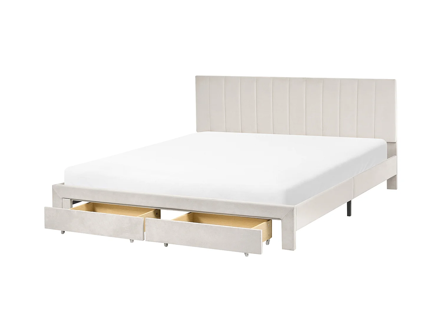 Lit avec tiroirs de rangement Velours LONZAC 180 x 200 cm Blanc cassé