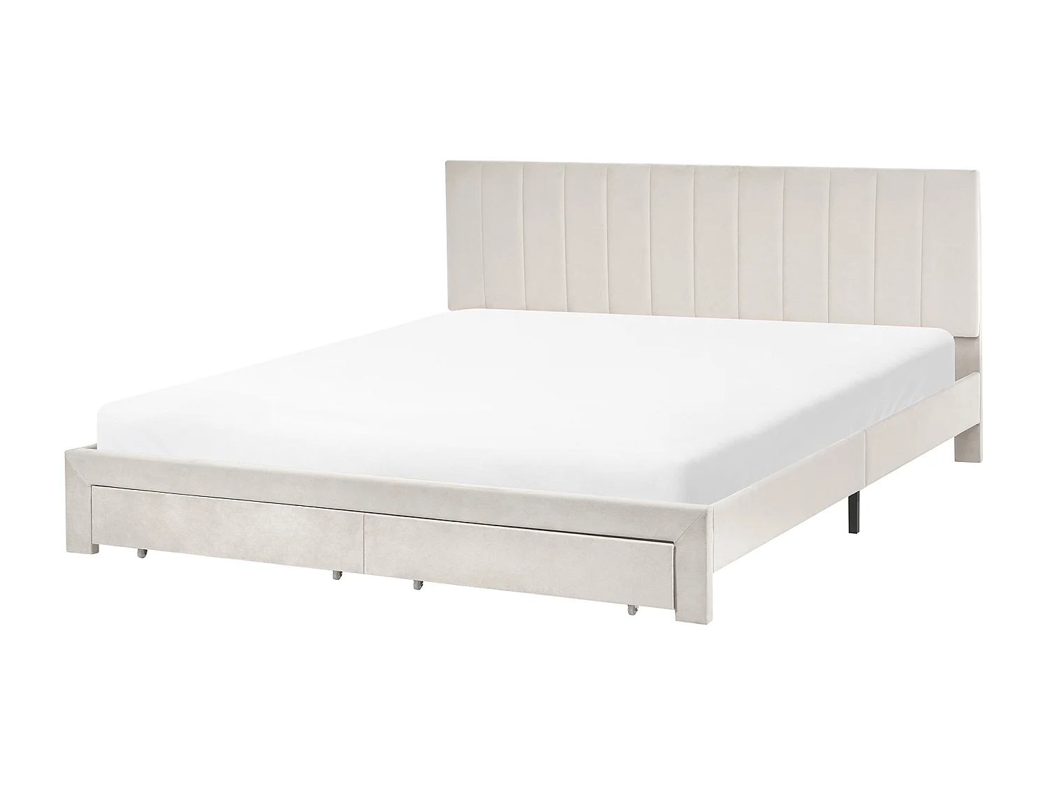 Lit avec tiroirs de rangement Velours LONZAC 180 x 200 cm Blanc cassé
