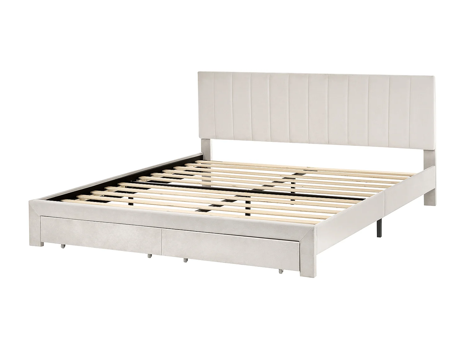 Lit avec tiroirs de rangement Velours LONZAC 180 x 200 cm Blanc cassé