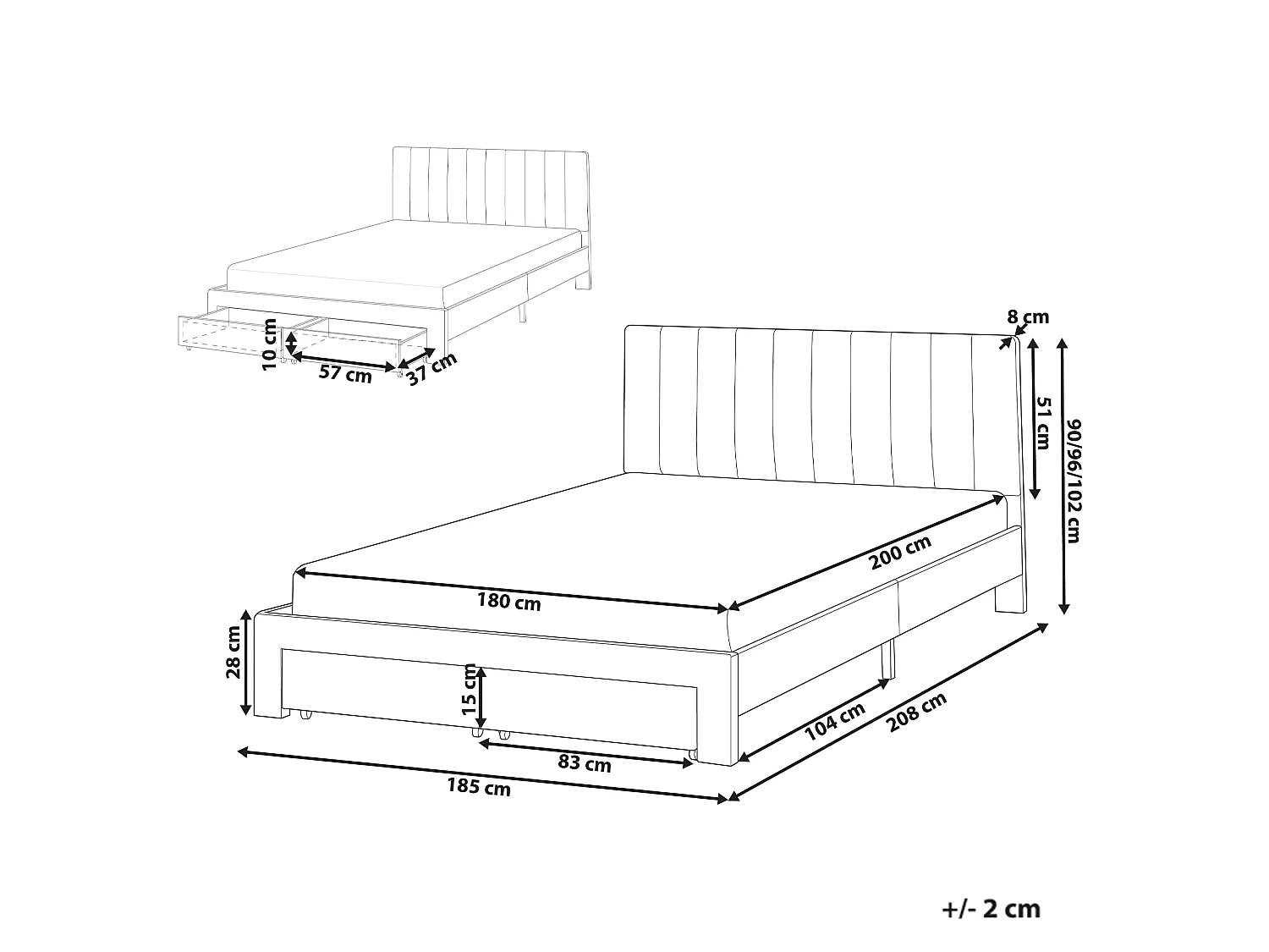 Bed with Storage Drawers LONZAC Velvet Off-White 180 x 200 cm (EU Super King)
