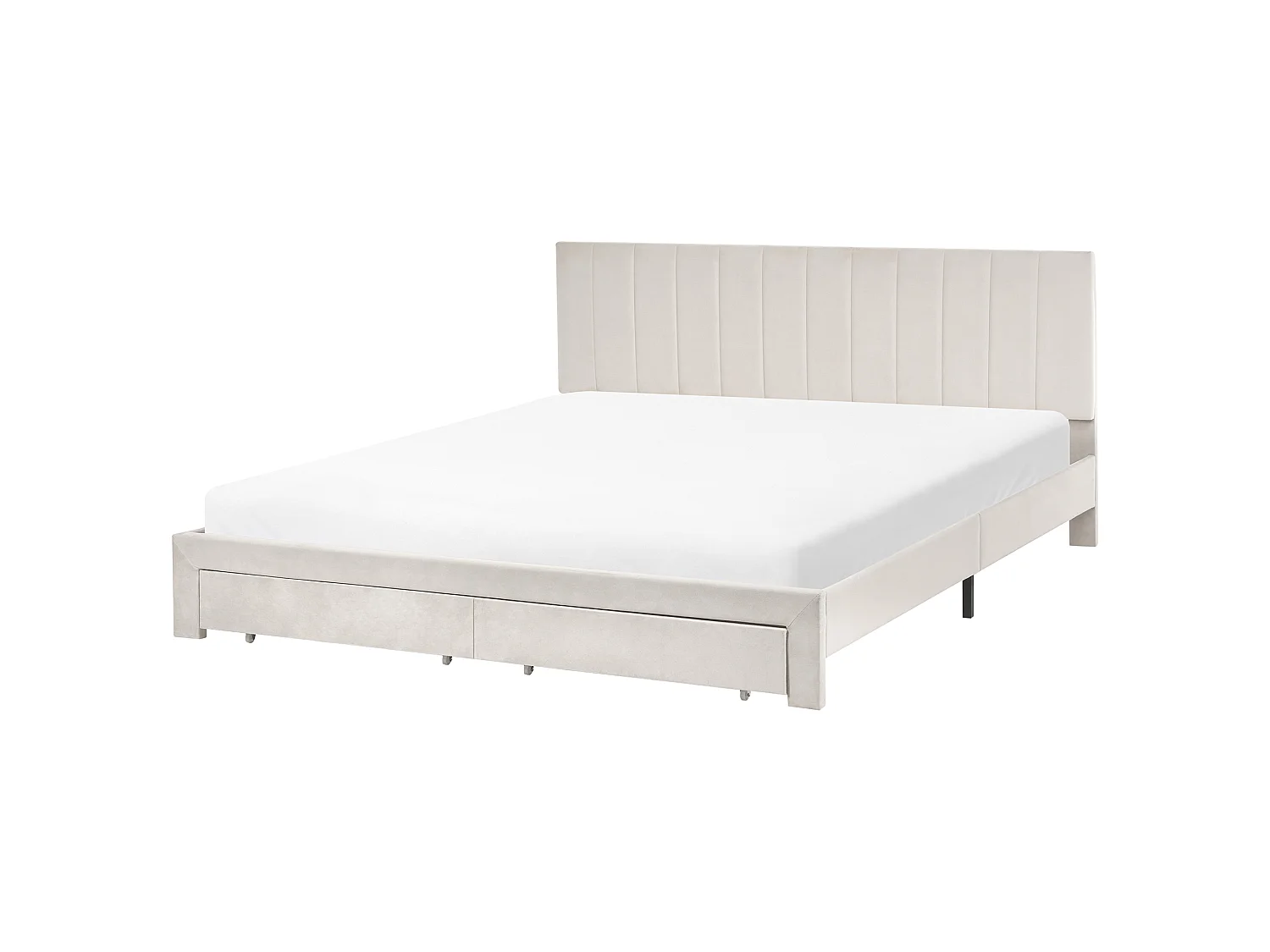 Bed with Storage Drawers LONZAC Velvet Off-White 180 x 200 cm (EU Super King)