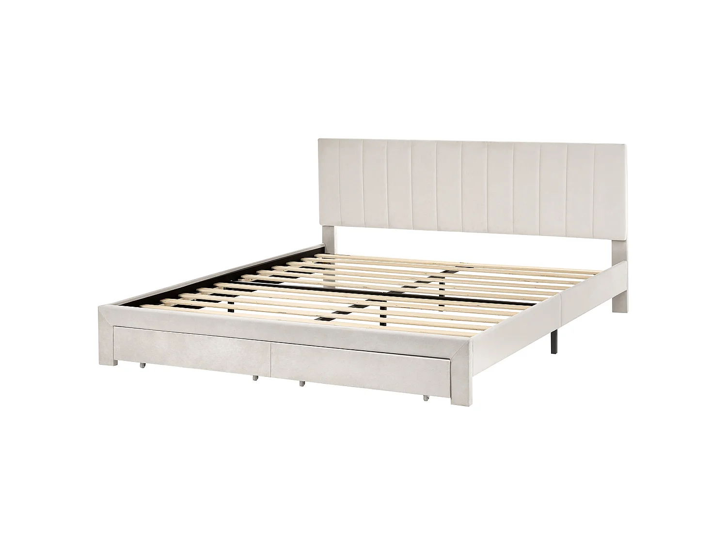 Bed with Storage Drawers LONZAC Velvet Off-White 180 x 200 cm (EU Super King)