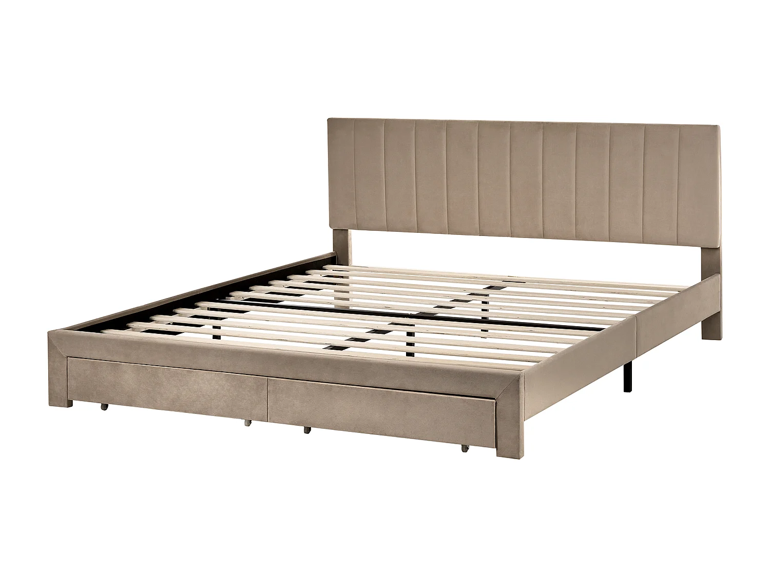 Lit avec tiroirs de rangement Velours LONZAC 180 x 200 cm Taupe