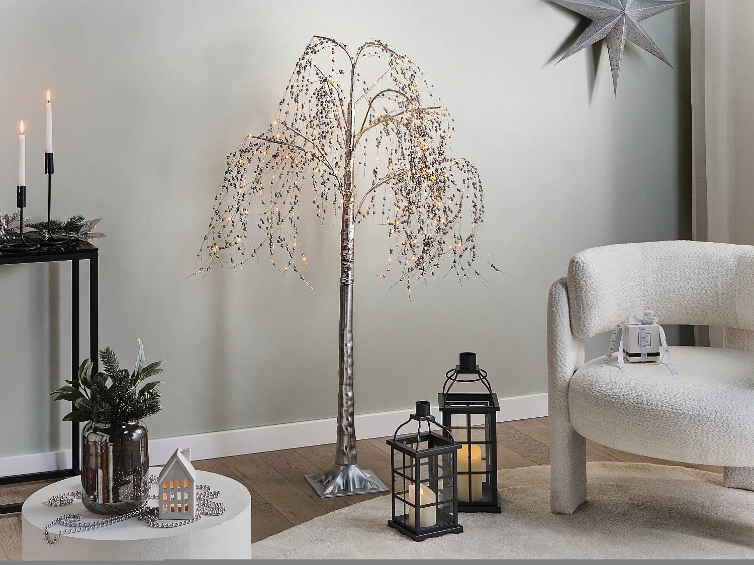 Décoration extérieure LED NILLAKA Arbre 145 cm Argenté