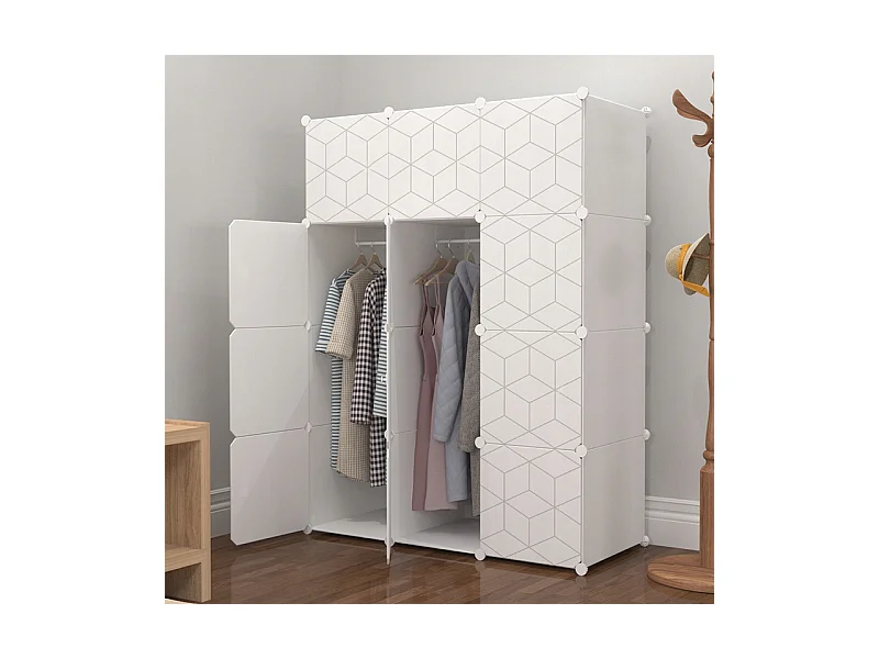 ARMOIRE MODULAIRE GEOMETRIC BLANCHE GARDE-ROBE ÉTAGÈRE ÉTAGÈRES TRINGLE À VÊTEMENTS XXL