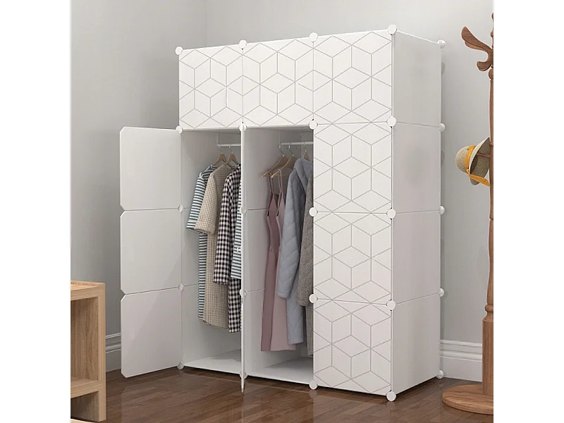 ARMOIRE MODULAIRE GEOMETRIC BLANCHE GARDE-ROBE ÉTAGÈRE ÉTAGÈRES TRINGLE À VÊTEMENTS XXL