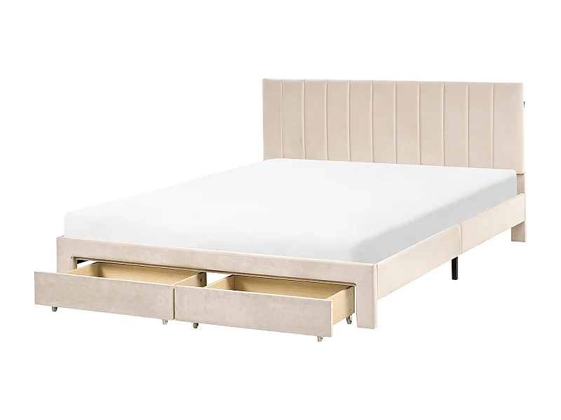 Lit avec tiroirs de rangement Velours LONZAC 160 x 200 cm Beige