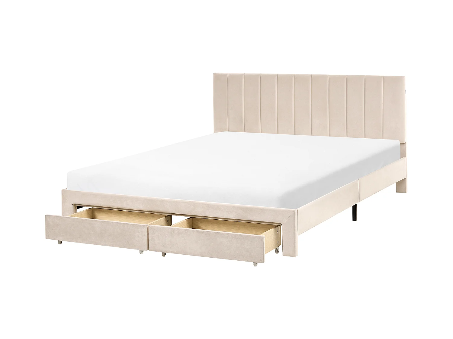 Lit avec tiroirs de rangement Velours LONZAC 160 x 200 cm Beige