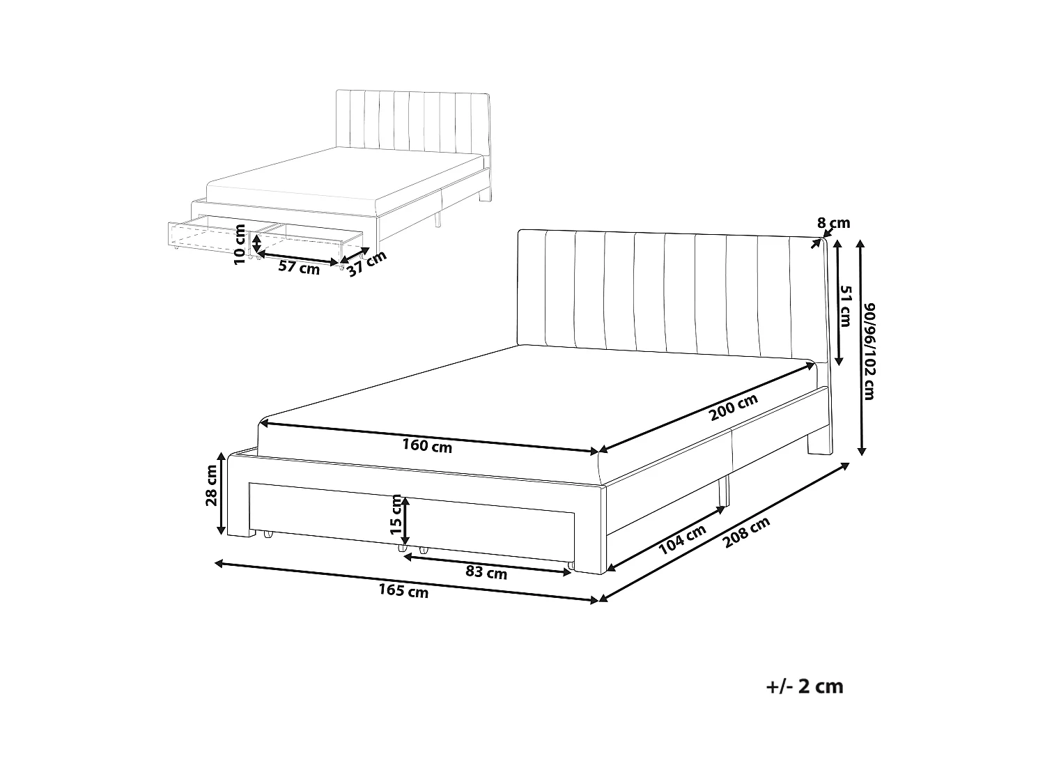 Lit avec tiroirs de rangement Velours LONZAC 160 x 200 cm Beige
