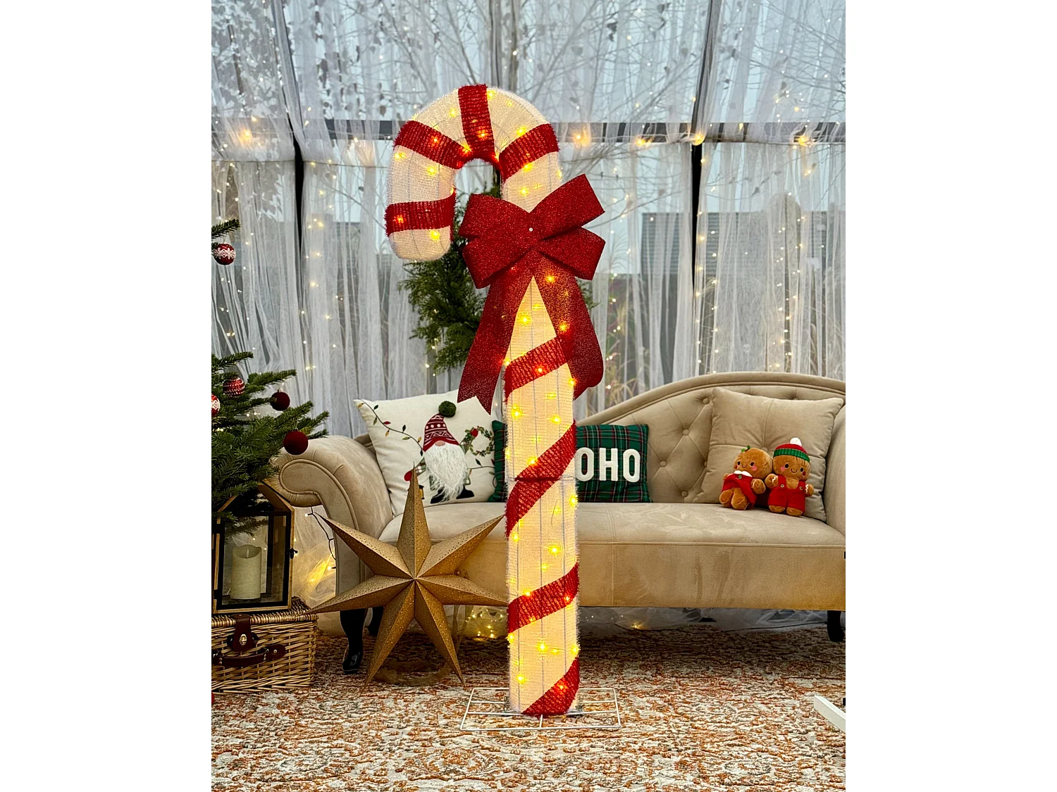 Décoration extérieure LED ALARNI 150 cm Sucre d'orge Rouge