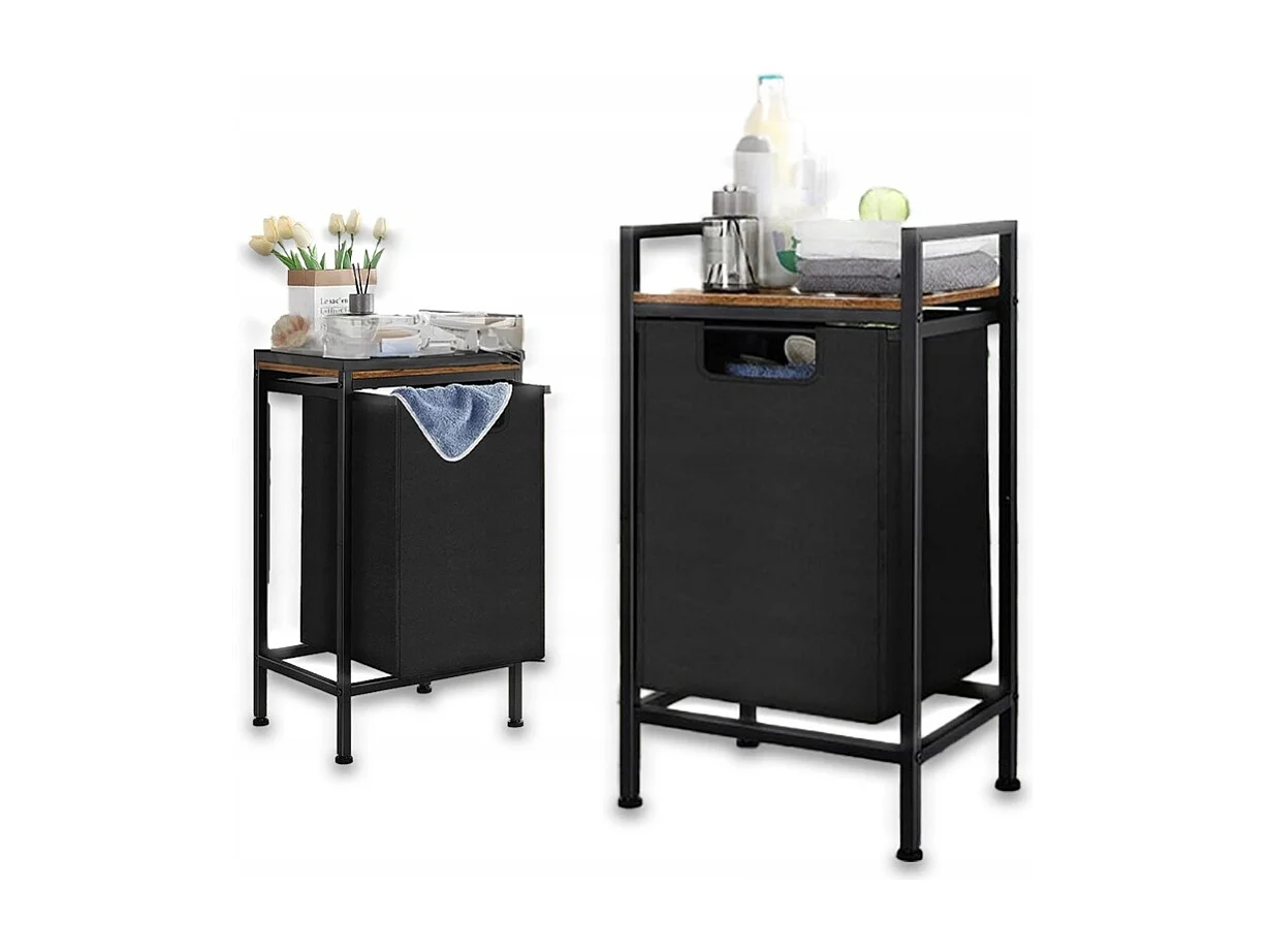 PANIER À LINGE AUTONOME AVEC ÉTAGÈRE INDUSTRIEL LOFT EN BOIS 72x50x33 CM