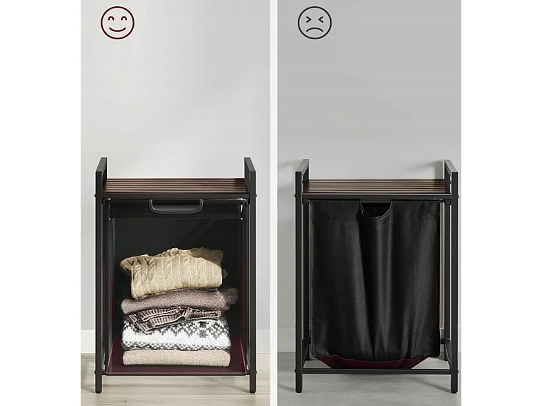 PANIER À LINGE AUTONOME AVEC ÉTAGÈRE INDUSTRIEL LOFT EN BOIS 72x50x33 CM