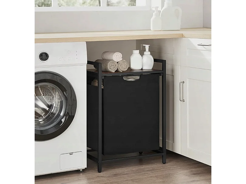PANIER À LINGE AUTONOME AVEC ÉTAGÈRE INDUSTRIEL LOFT EN BOIS 72x50x33 CM