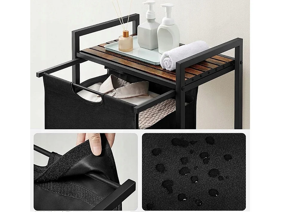 PANIER À LINGE AUTONOME AVEC ÉTAGÈRE INDUSTRIEL LOFT EN BOIS 72x50x33 CM