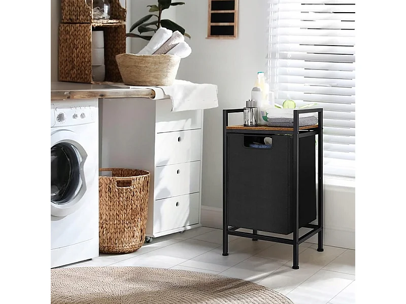 CESTÃO DE ROUPA SUJA INDEPENDENTE COM PRATELEIRA INDUSTRIAL LOFT DE MADEIRA 72x50x33 CM