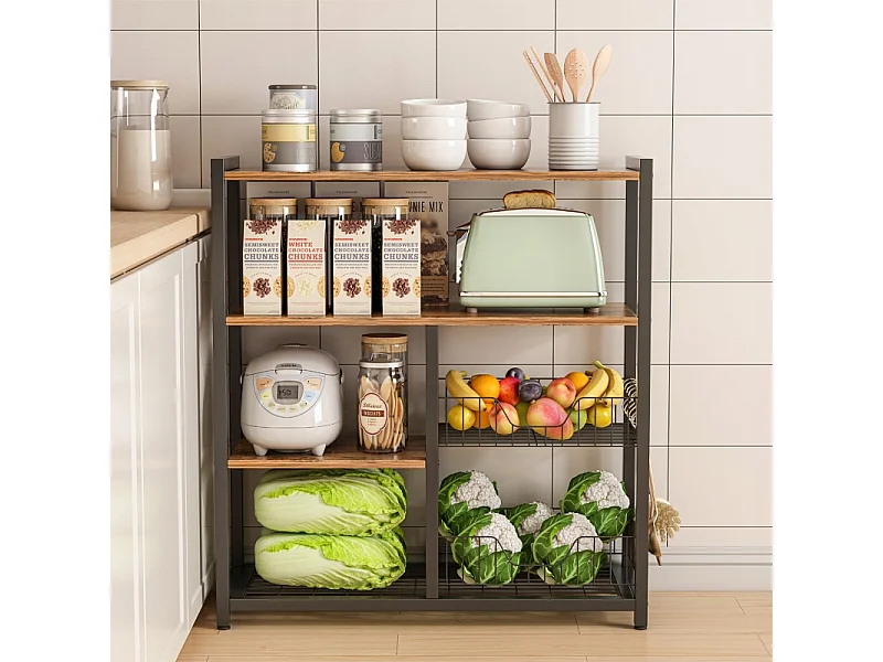 Regał szafka kuchenna ciemny brąz industrialny drewno retro wyspa półka