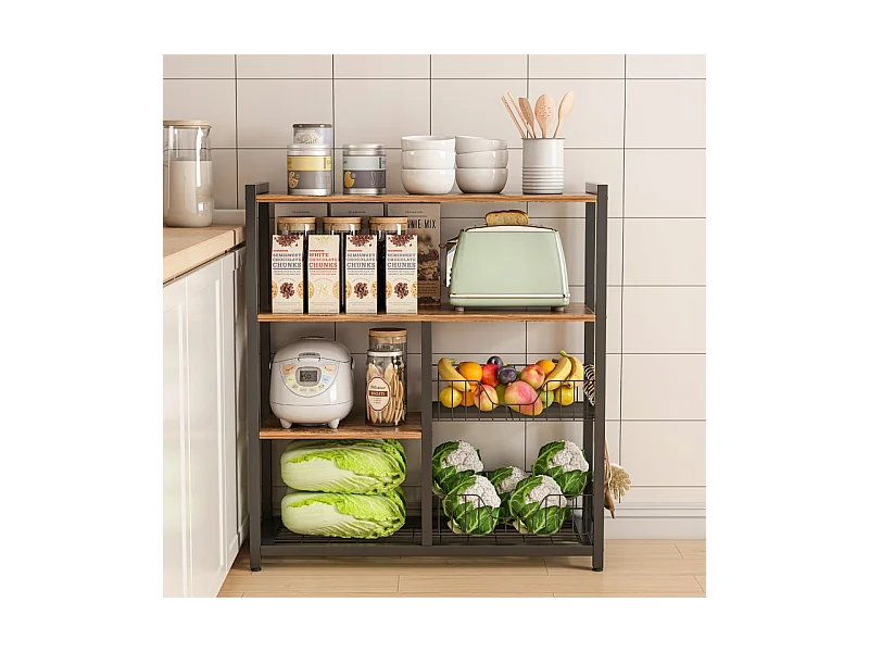 Regał szafka kuchenna ciemny brąz industrialny drewno retro wyspa półka