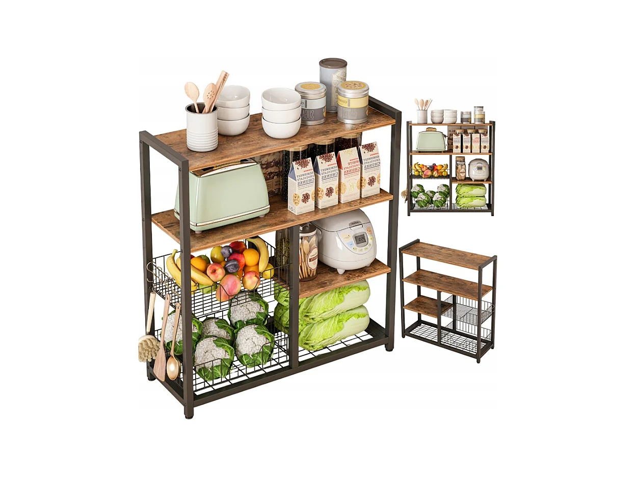 Regał szafka kuchenna ciemny brąz industrialny drewno retro wyspa półka