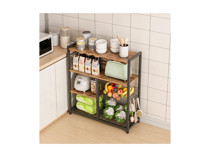 Regał szafka kuchenna ciemny brąz industrialny drewno retro wyspa półka