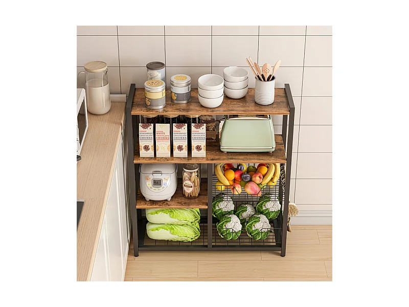 Regał szafka kuchenna ciemny brąz industrialny drewno retro wyspa półka