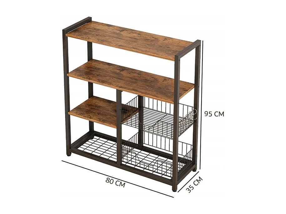 Regał szafka kuchenna ciemny brąz industrialny drewno retro wyspa półka