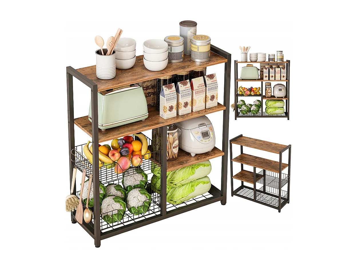 Regał szafka kuchenna ciemny brąz industrialny drewno retro wyspa półka