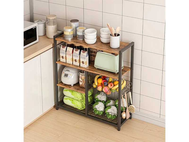 Regał szafka kuchenna ciemny brąz industrialny drewno retro wyspa półka