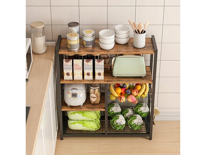 Regał szafka kuchenna ciemny brąz industrialny drewno retro wyspa półka