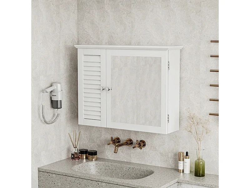 HÄNGESCHRANK MIT SPIEGEL BADEZIMMER TÜREN WANDREGALE SKANDINAVISCH 65 CM