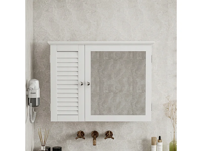 HÄNGESCHRANK MIT SPIEGEL BADEZIMMER TÜREN WANDREGALE SKANDINAVISCH 65 CM