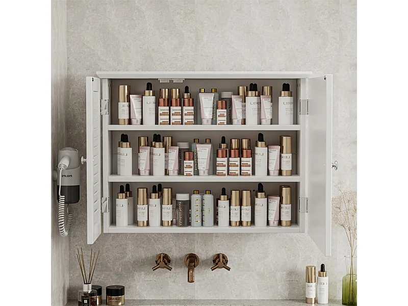 HÄNGESCHRANK MIT SPIEGEL BADEZIMMER TÜREN WANDREGALE SKANDINAVISCH 65 CM