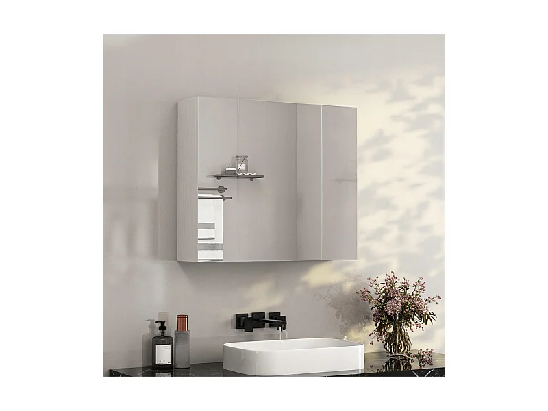 ARMOIRE DE SALLE DE BAIN SUSPENDUE MURALE AVEC MIROIR EN TROIS PARTIES MODERNE 60 CM