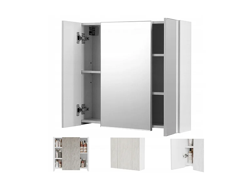ARMOIRE DE SALLE DE BAIN SUSPENDUE MURALE AVEC MIROIR EN TROIS PARTIES MODERNE 60 CM