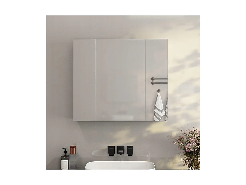 ARMOIRE DE SALLE DE BAIN SUSPENDUE MURALE AVEC MIROIR EN TROIS PARTIES MODERNE 60 CM