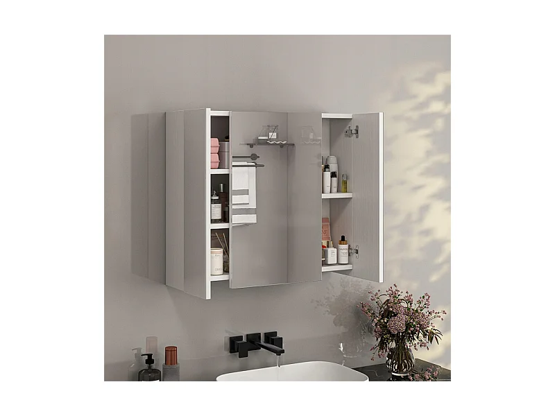 ARMOIRE DE SALLE DE BAIN SUSPENDUE MURALE AVEC MIROIR EN TROIS PARTIES MODERNE 60 CM
