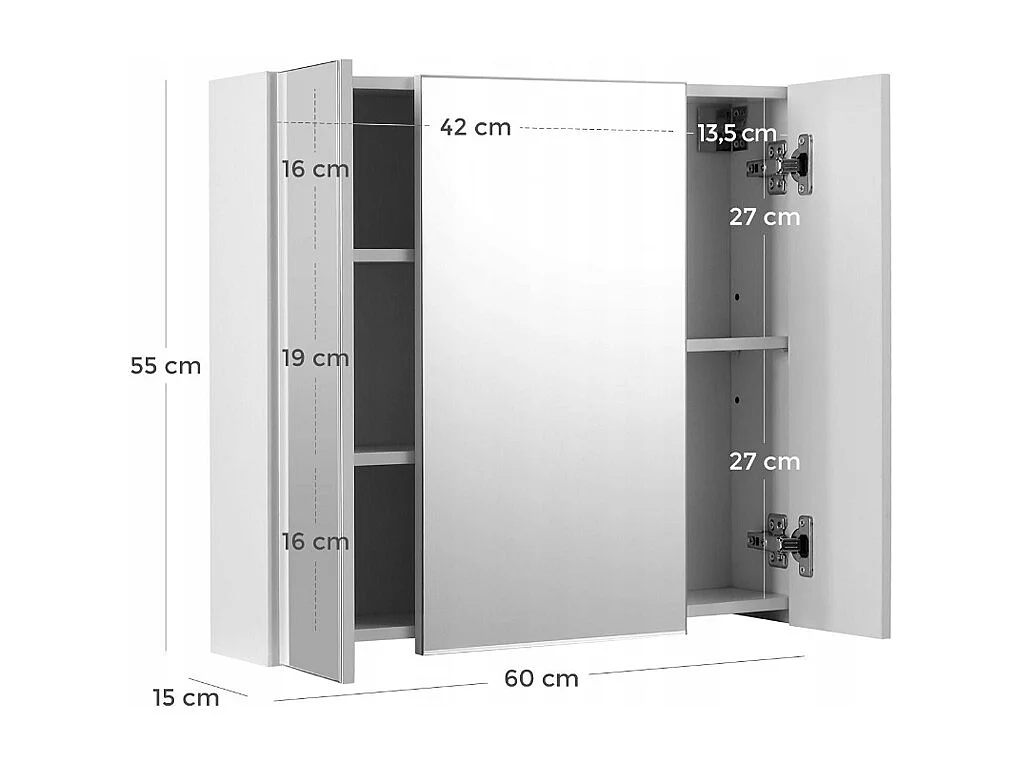 ARMOIRE DE SALLE DE BAIN SUSPENDUE MURALE AVEC MIROIR EN TROIS PARTIES MODERNE 60 CM