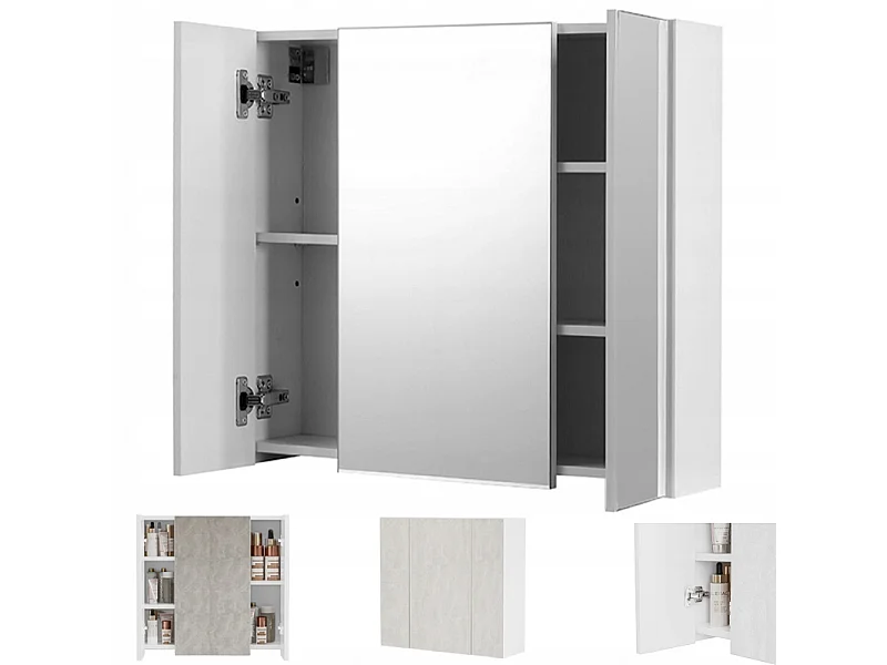 ARMOIRE DE SALLE DE BAIN SUSPENDUE MURALE AVEC MIROIR EN TROIS PARTIES MODERNE 60 CM