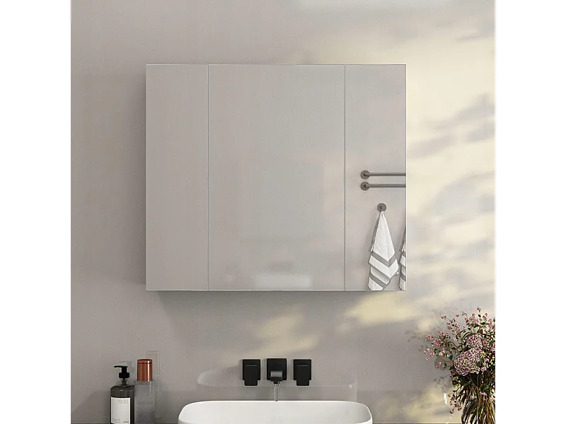 ARMOIRE DE SALLE DE BAIN SUSPENDUE MURALE AVEC MIROIR EN TROIS PARTIES MODERNE 60 CM