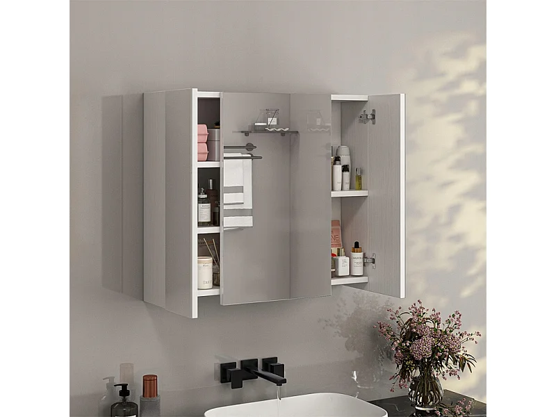 ARMOIRE DE SALLE DE BAIN SUSPENDUE MURALE AVEC MIROIR EN TROIS PARTIES MODERNE 60 CM