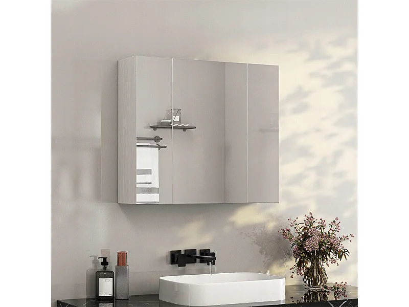 ARMOIRE DE SALLE DE BAIN SUSPENDUE MURALE AVEC MIROIR EN TROIS PARTIES MODERNE 60 CM