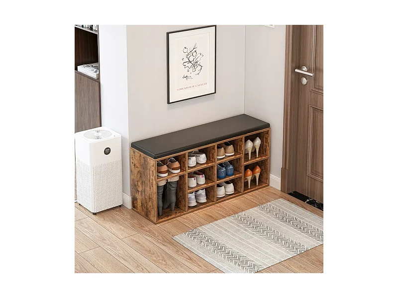 ARMOIRE À CHAUSSURES AVEC SIÈGE BANQUETTE POUR ENTRÉE BRUN RUSTIQUE LOFT