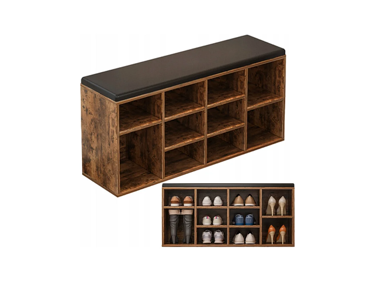 ARMOIRE À CHAUSSURES AVEC SIÈGE BANQUETTE POUR ENTRÉE BRUN RUSTIQUE LOFT