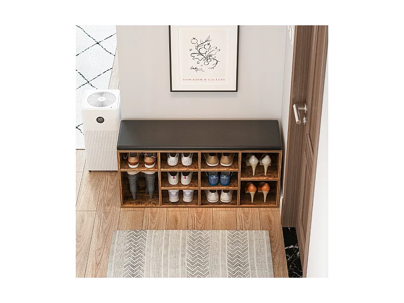 ARMOIRE À CHAUSSURES AVEC SIÈGE BANQUETTE POUR ENTRÉE BRUN RUSTIQUE LOFT