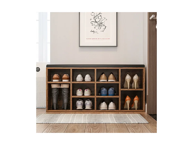 ARMOIRE À CHAUSSURES AVEC SIÈGE BANQUETTE POUR ENTRÉE BRUN RUSTIQUE LOFT