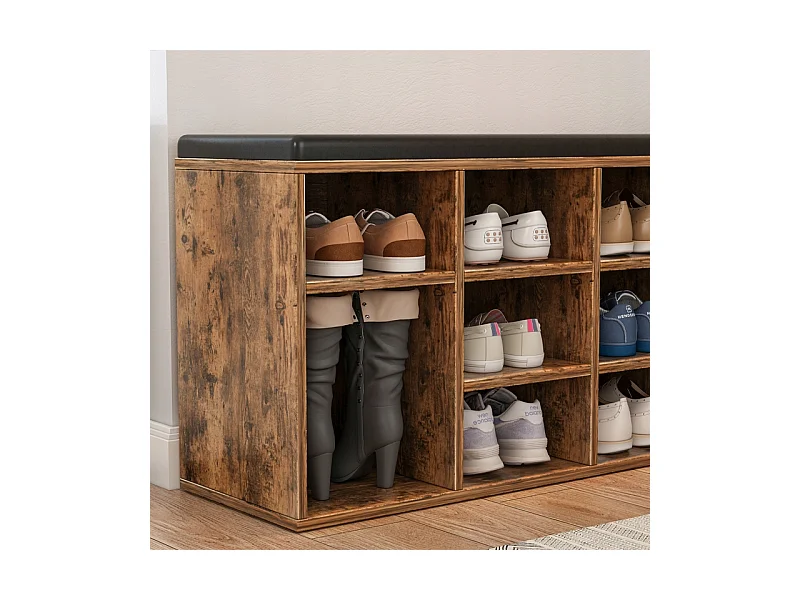 ARMOIRE À CHAUSSURES AVEC SIÈGE BANQUETTE POUR ENTRÉE BRUN RUSTIQUE LOFT